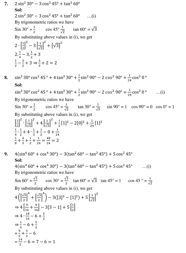 NCERT Solutions Class 10 Mathematics RD Sharma Trigonometric Ratios