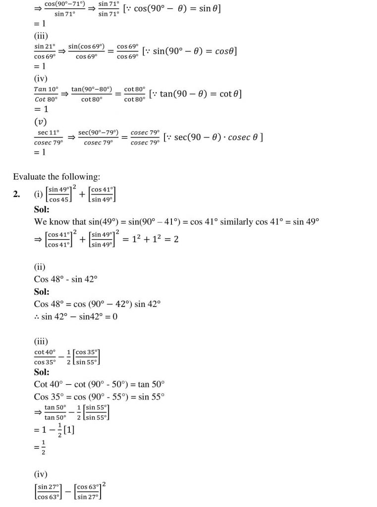 NCERT Solutions Class 10 Mathematics RD Sharma Trigonometric Ratios