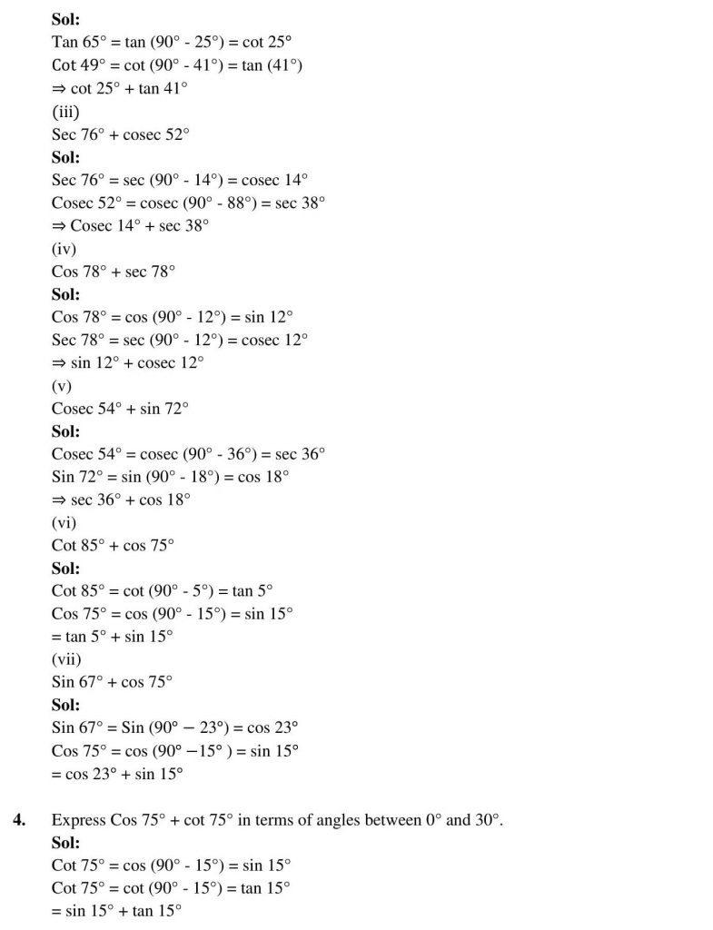 NCERT Solutions Class 10 Mathematics RD Sharma Trigonometric Ratios