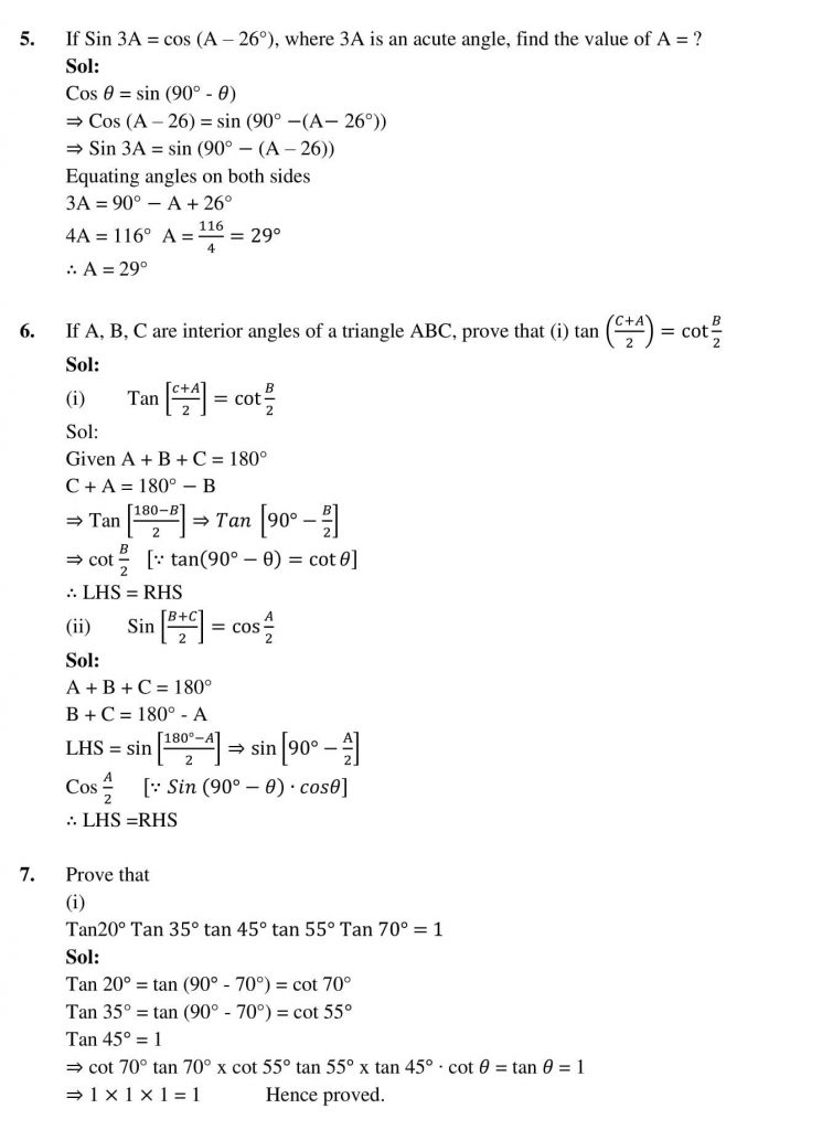 NCERT Solutions Class 10 Mathematics RD Sharma Trigonometric Ratios