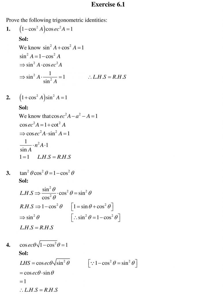 NCERT Solutions Class 10 Mathematics RD Sharma Trigonometric Identities