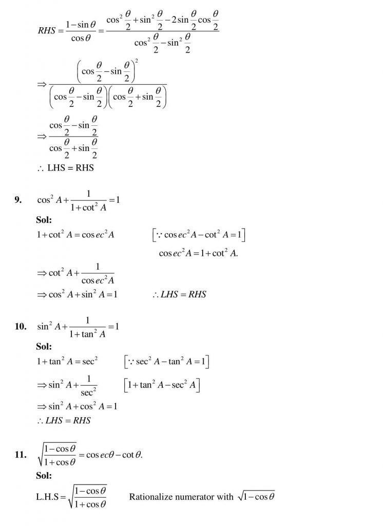 NCERT Solutions Class 10 Mathematics RD Sharma Trigonometric Identities