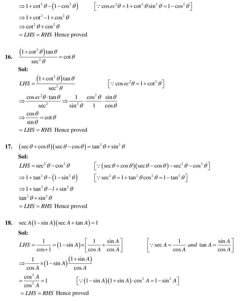 NCERT Solutions Class 10 Mathematics RD Sharma Trigonometric Identities