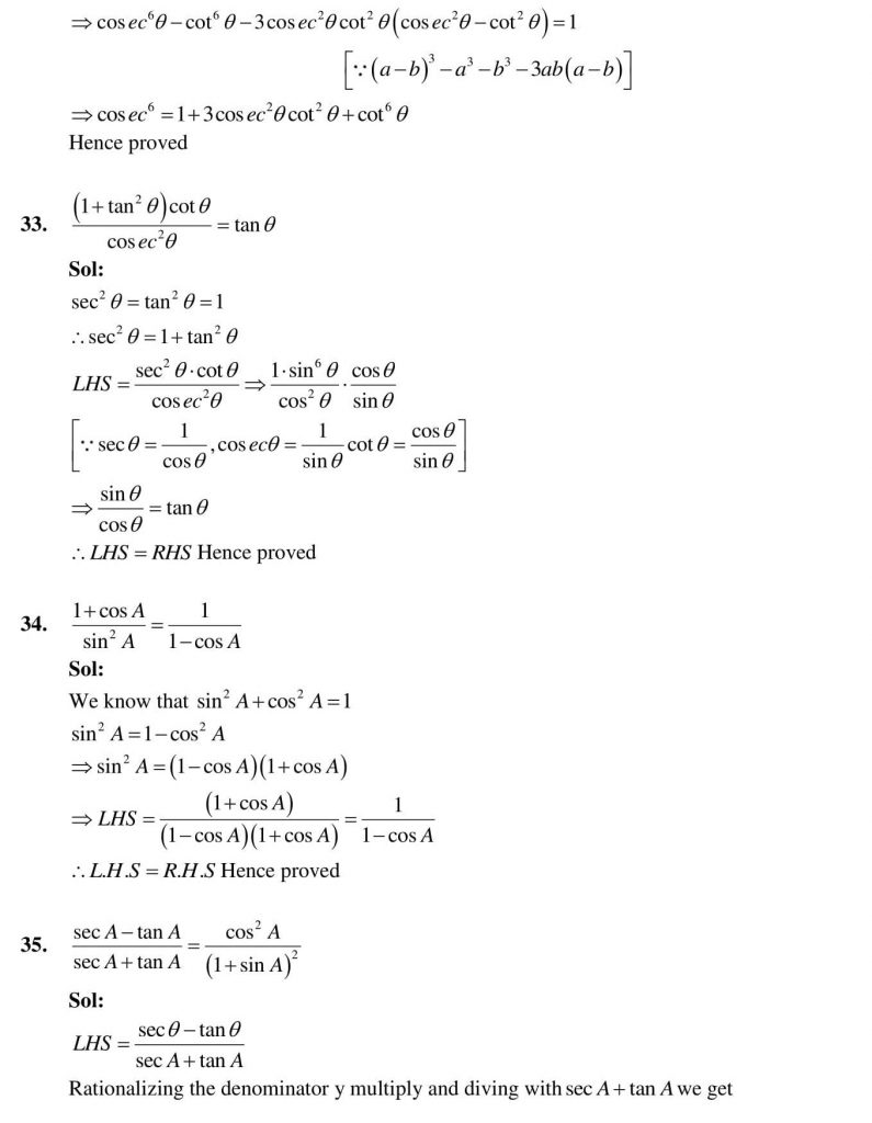 NCERT Solutions Class 10 Mathematics RD Sharma Trigonometric Identities