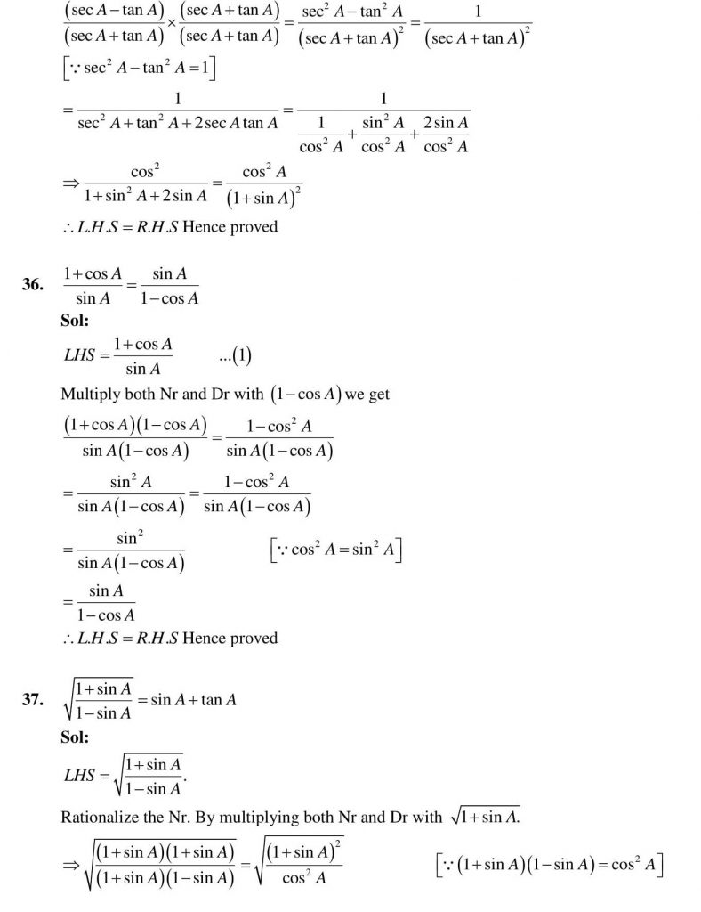 NCERT Solutions Class 10 Mathematics RD Sharma Trigonometric Identities