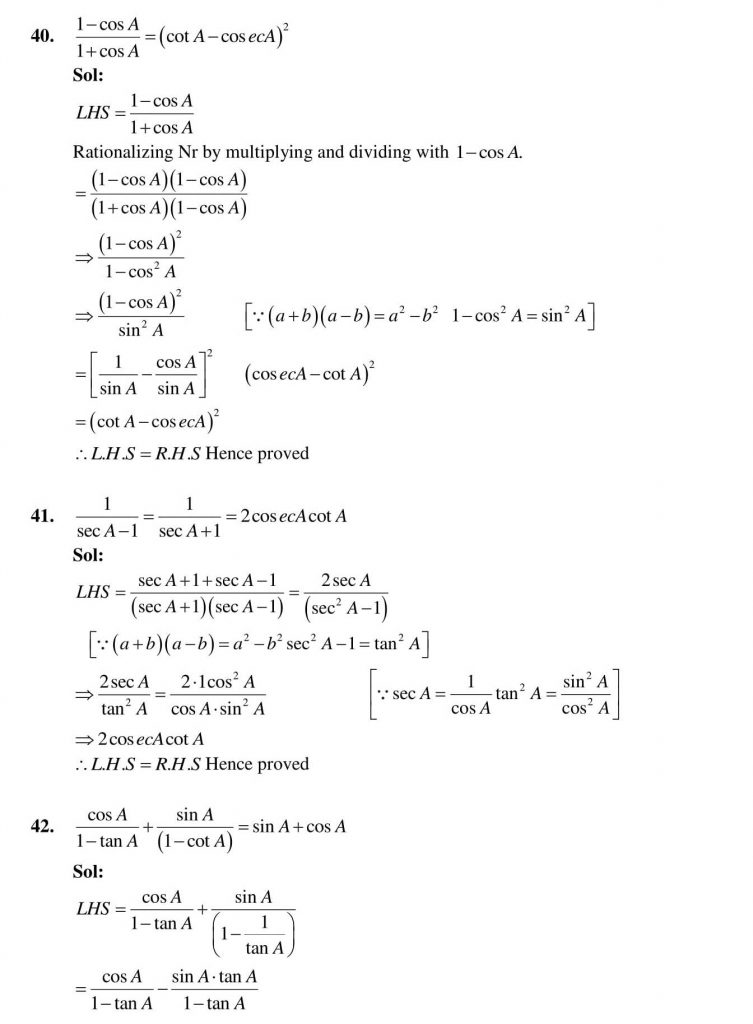 NCERT Solutions Class 10 Mathematics RD Sharma Trigonometric Identities