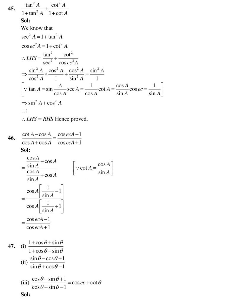 NCERT Solutions Class 10 Mathematics RD Sharma Trigonometric Identities