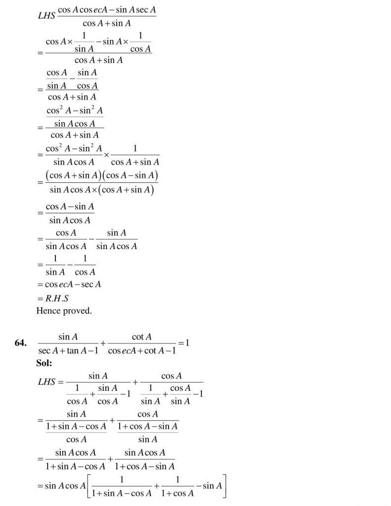 NCERT Solutions Class 10 Mathematics RD Sharma Trigonometric Identities