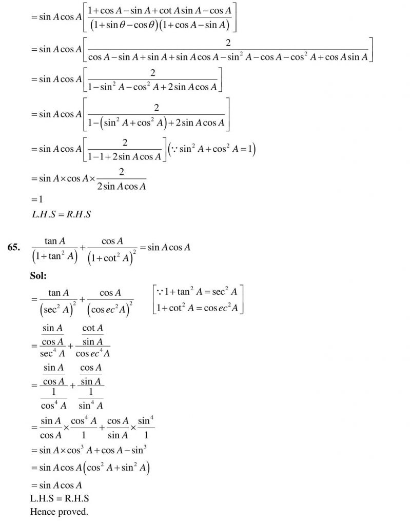 NCERT Solutions Class 10 Mathematics RD Sharma Trigonometric Identities