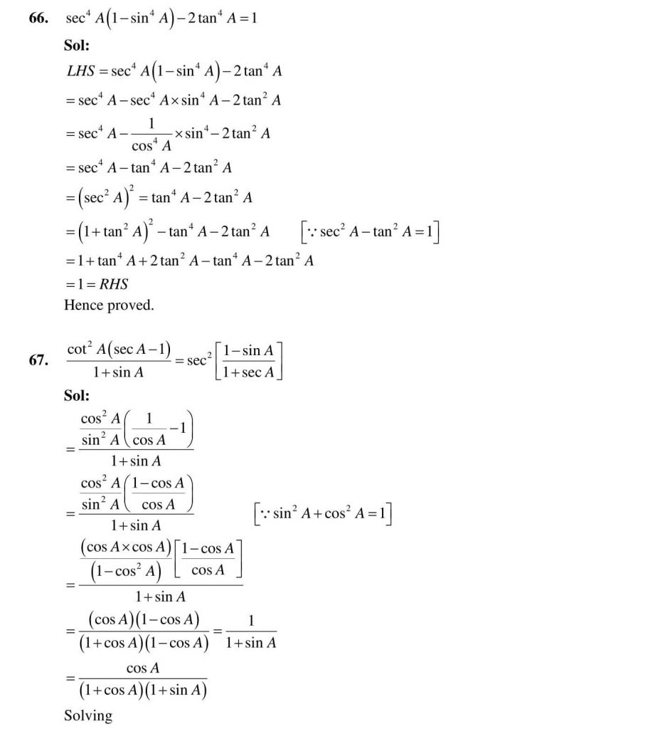 NCERT Solutions Class 10 Mathematics RD Sharma Trigonometric Identities