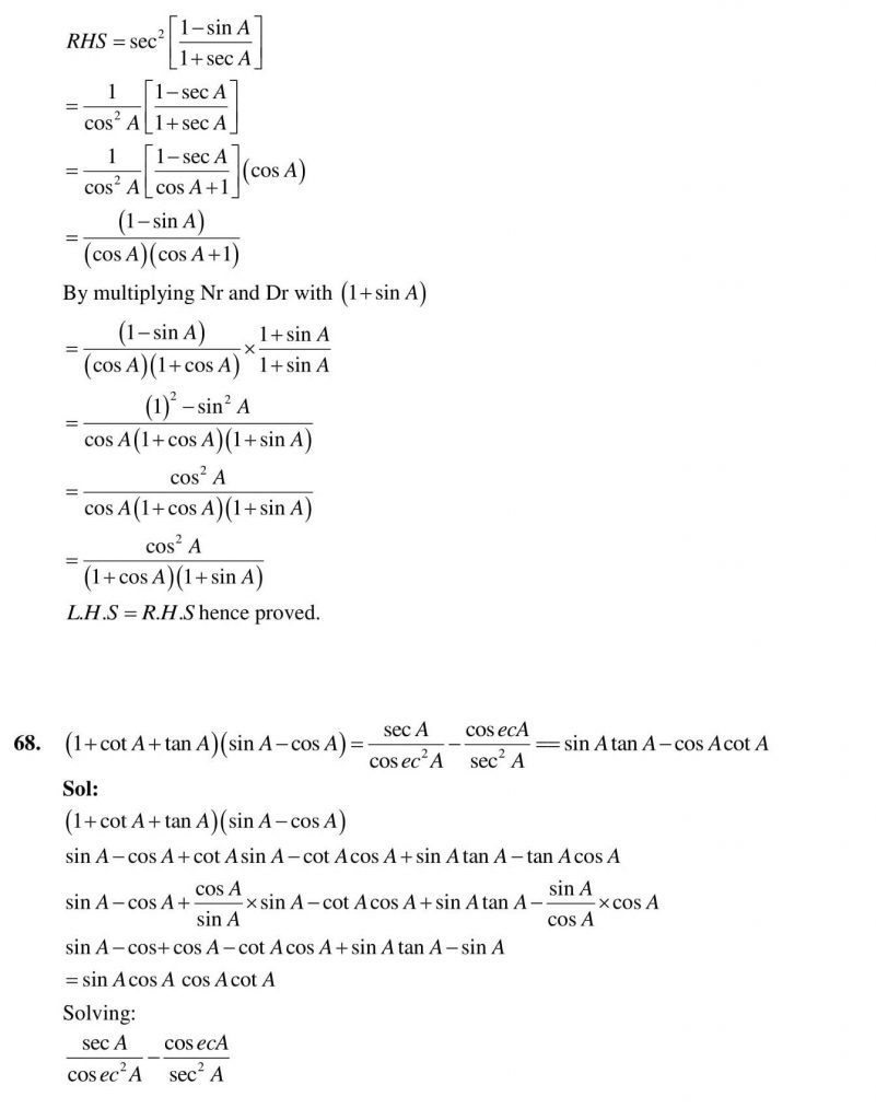 NCERT Solutions Class 10 Mathematics RD Sharma Trigonometric Identities