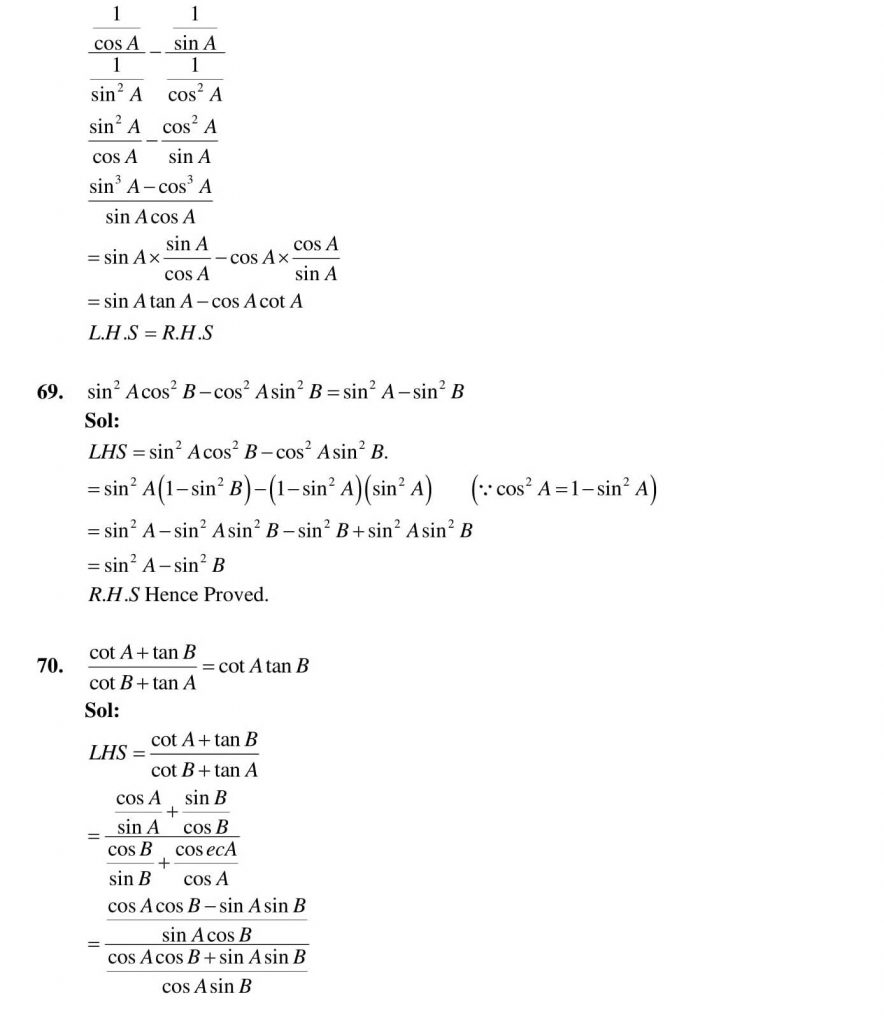 NCERT Solutions Class 10 Mathematics RD Sharma Trigonometric Identities