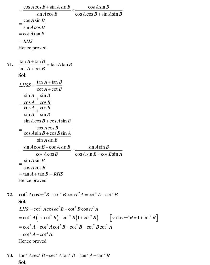 NCERT Solutions Class 10 Mathematics RD Sharma Trigonometric Identities