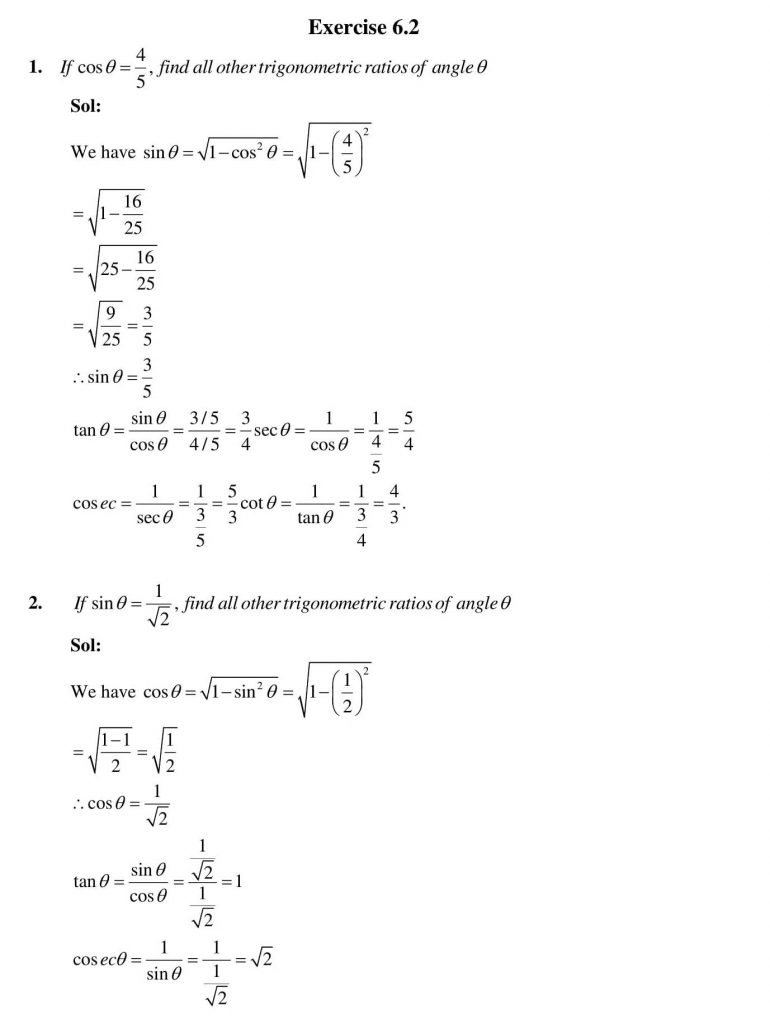 NCERT Solutions Class 10 Mathematics RD Sharma Trigonometric Identities