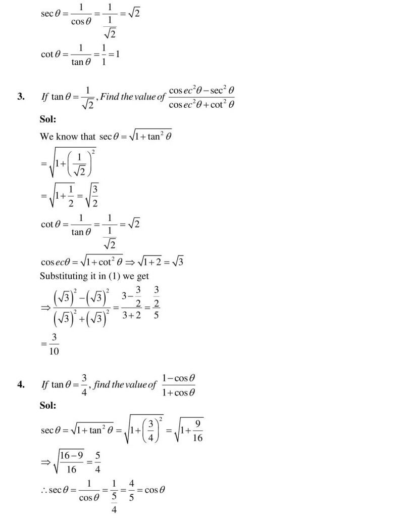 NCERT Solutions Class 10 Mathematics RD Sharma Trigonometric Identities