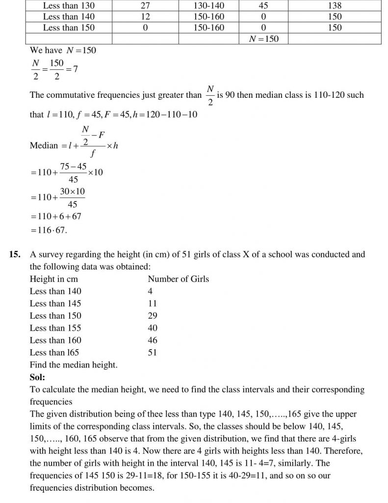 NCERT Solutions Class 10 Mathematics RD Sharma Statistics