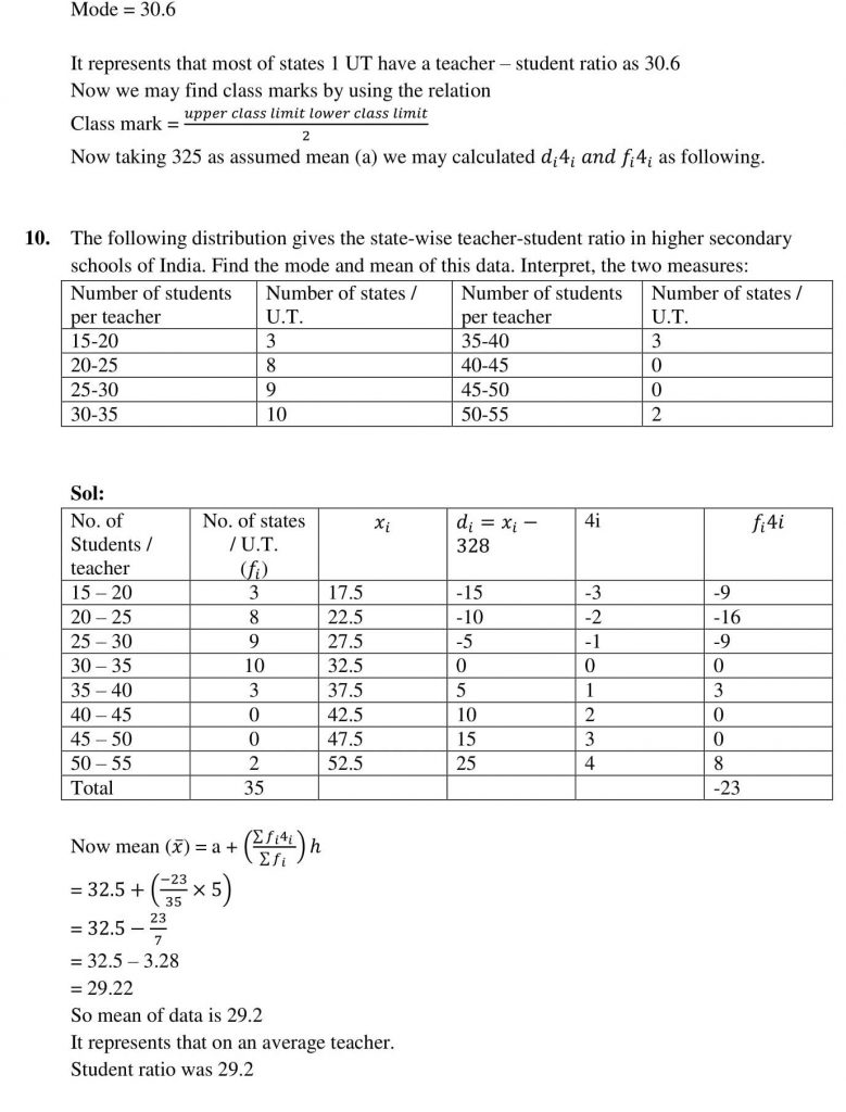 NCERT Solutions Class 10 Mathematics RD Sharma Statistics