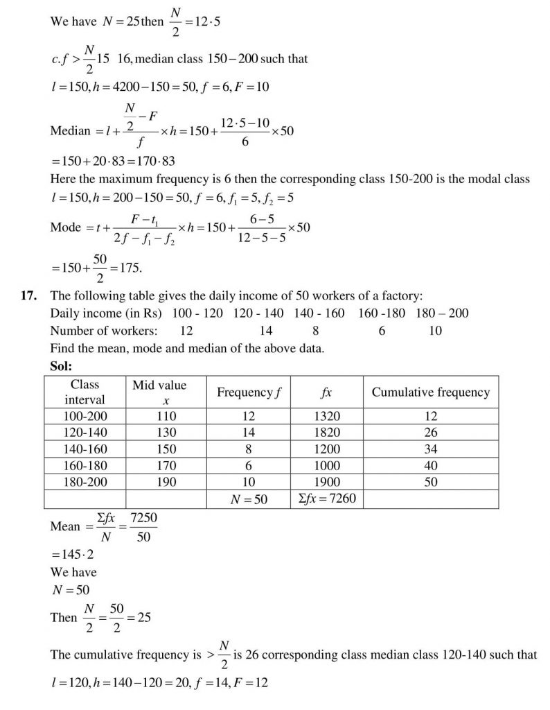 NCERT Solutions Class 10 Mathematics RD Sharma Statistics