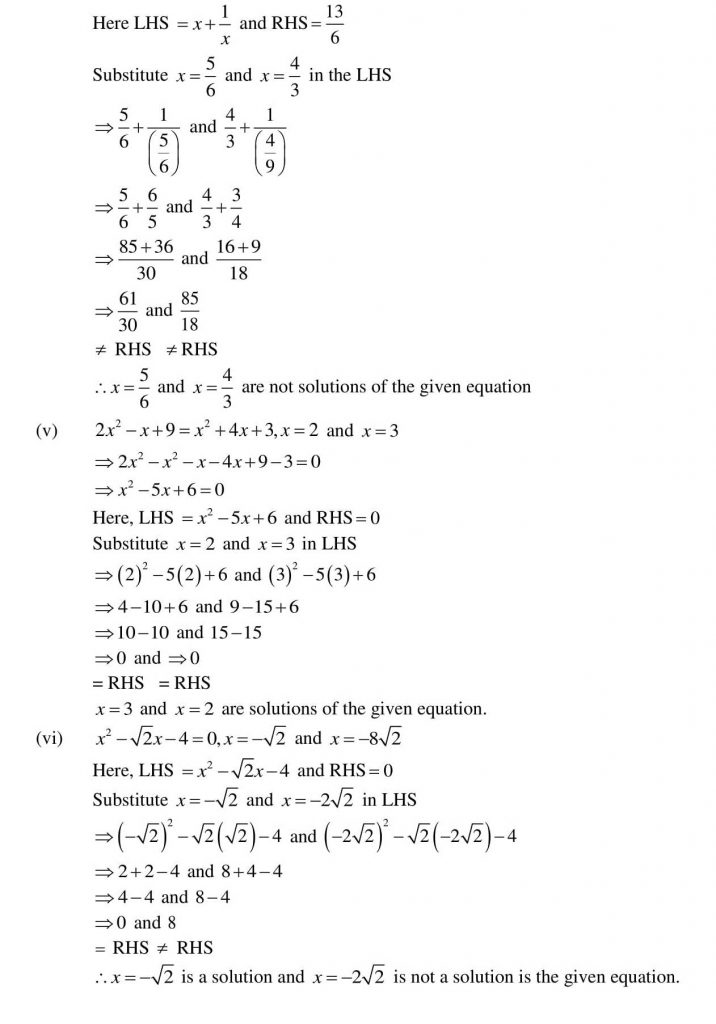 NCERT Solutions Class 10 Mathematics RD Sharma Quadratic Equations