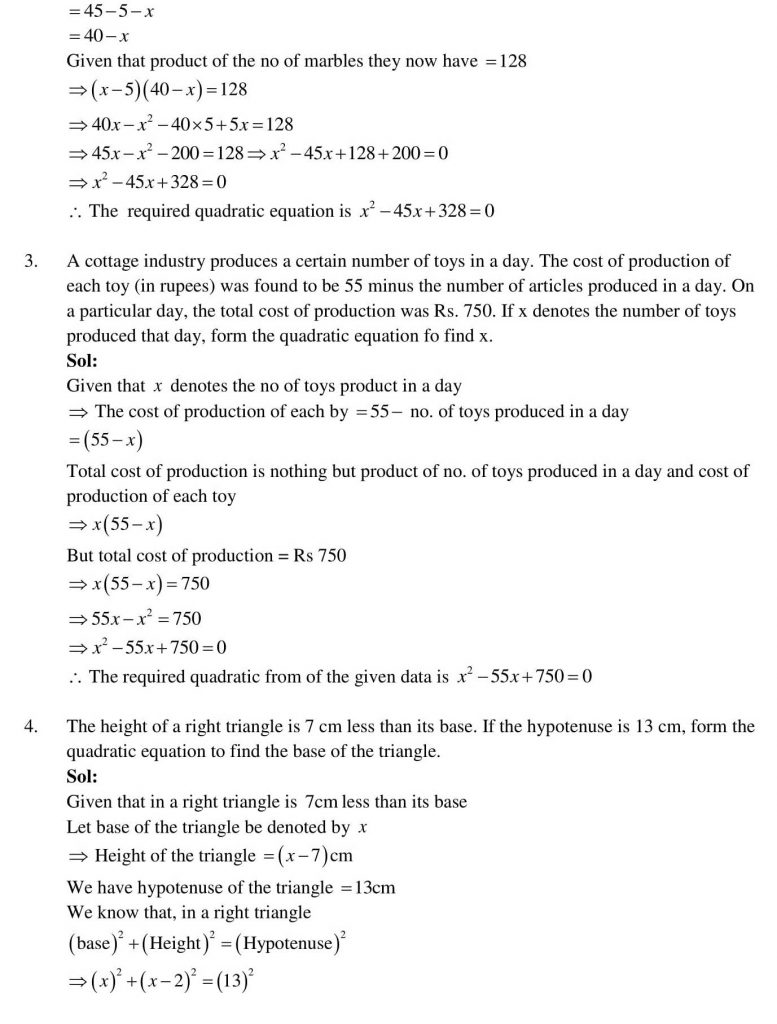 NCERT Solutions Class 10 Mathematics RD Sharma Quadratic Equations