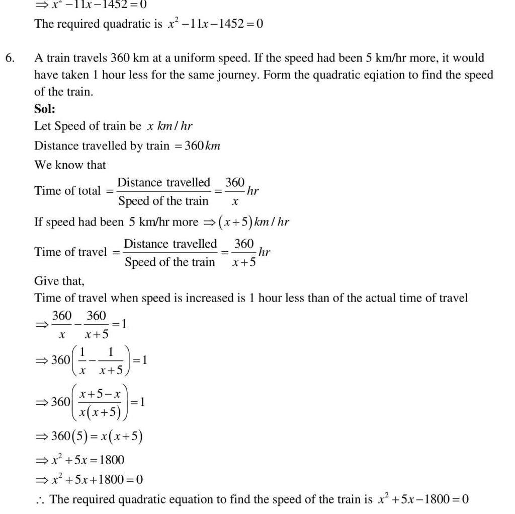 NCERT Solutions Class 10 Mathematics RD Sharma Quadratic Equations