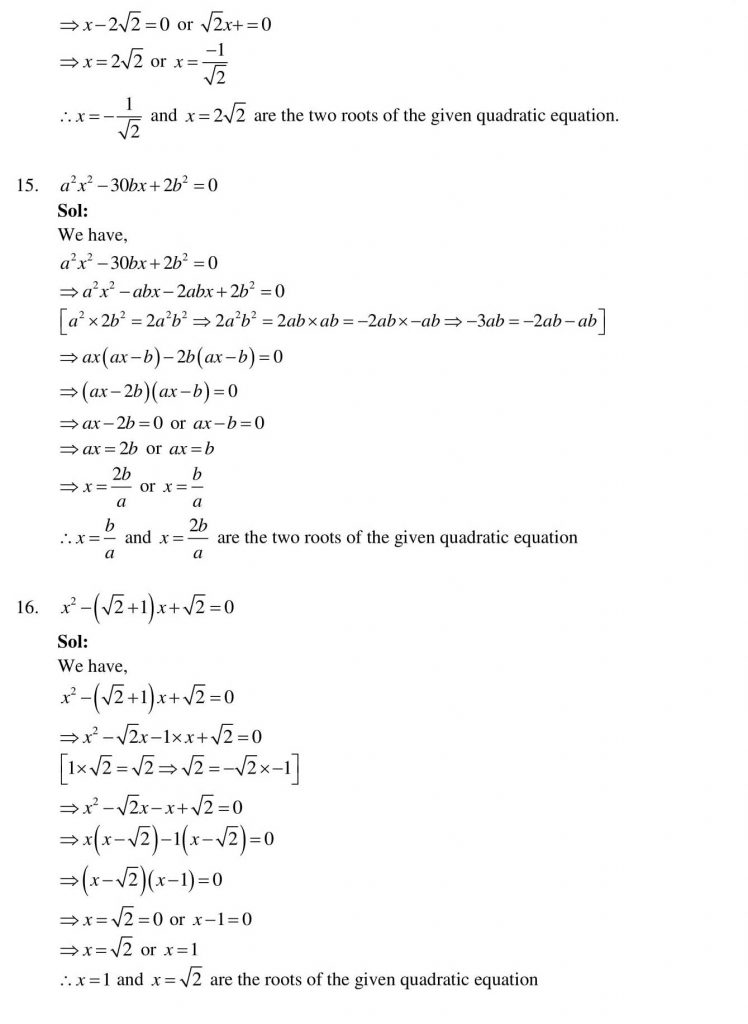 NCERT Solutions Class 10 Mathematics RD Sharma Quadratic Equations