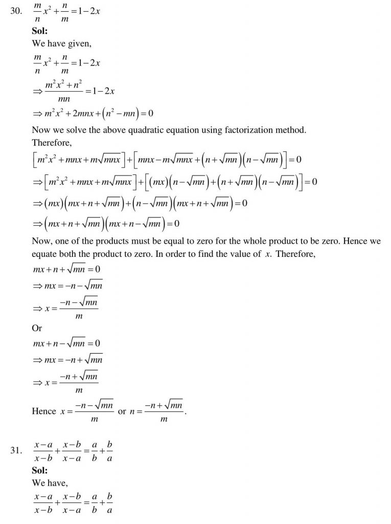 NCERT Solutions Class 10 Mathematics RD Sharma Quadratic Equations