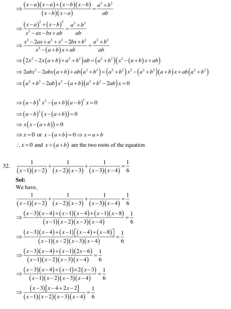 NCERT Solutions Class 10 Mathematics RD Sharma Quadratic Equations