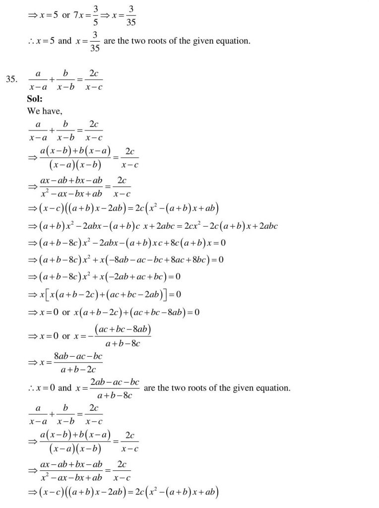 NCERT Solutions Class 10 Mathematics RD Sharma Quadratic Equations