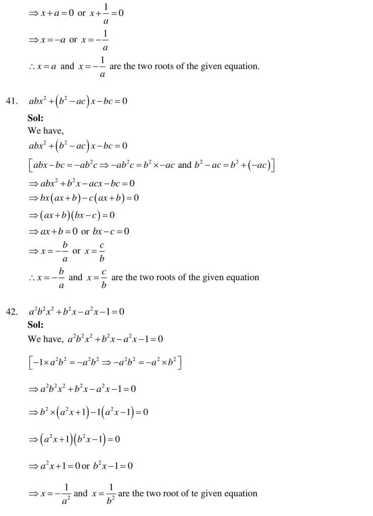 NCERT Solutions Class 10 Mathematics RD Sharma Quadratic Equations