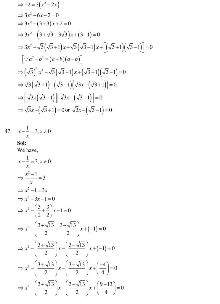 NCERT Solutions Class 10 Mathematics RD Sharma Quadratic Equations