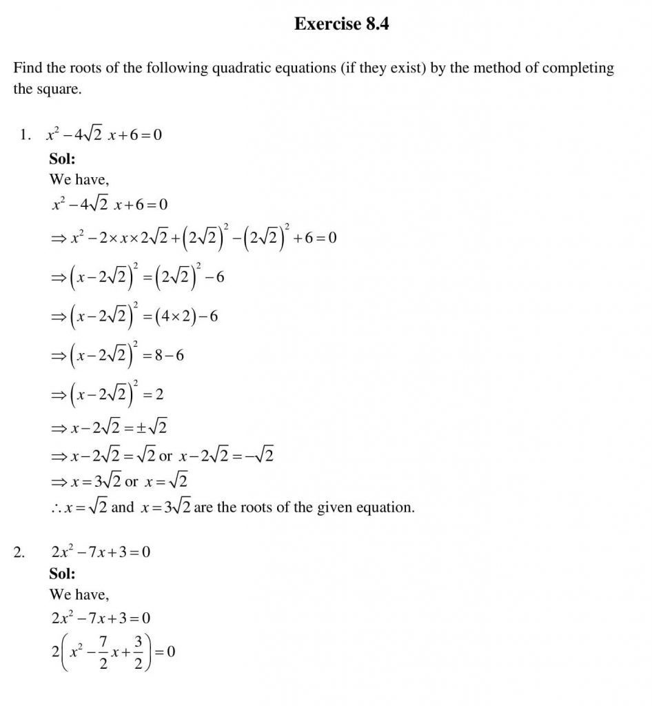 NCERT Solutions Class 10 Mathematics RD Sharma Quadratic Equations