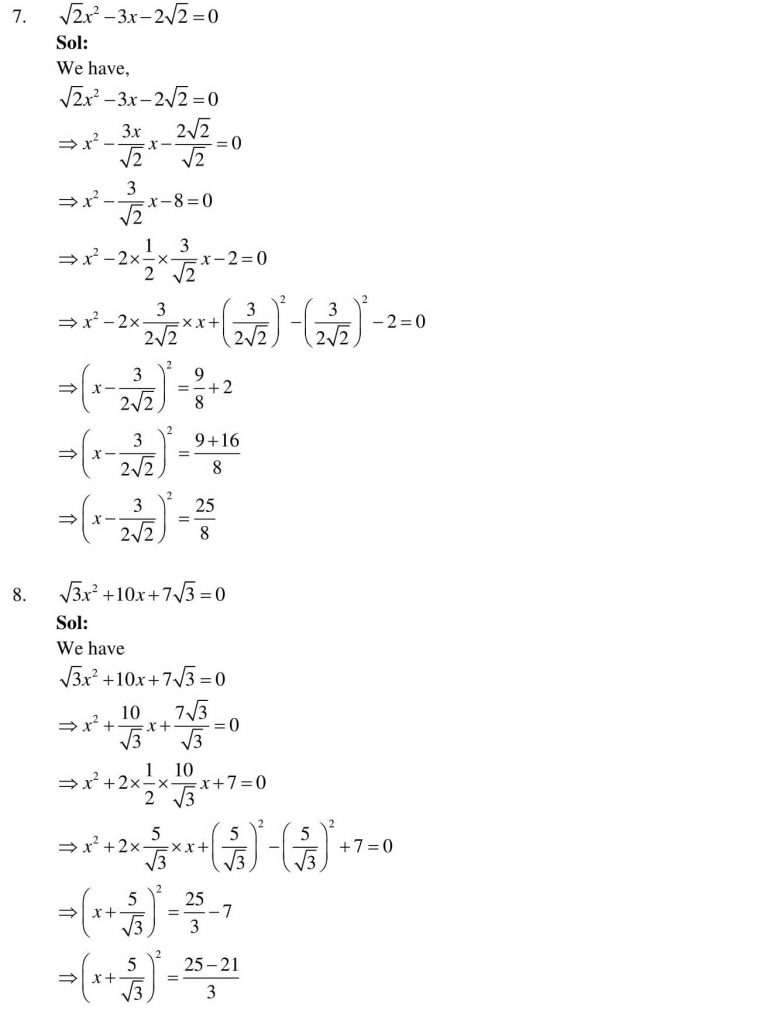 NCERT Solutions Class 10 Mathematics RD Sharma Quadratic Equations