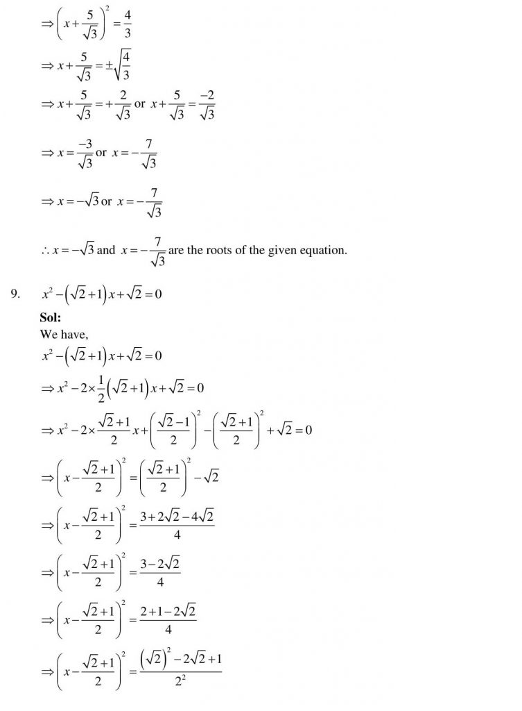 NCERT Solutions Class 10 Mathematics RD Sharma Quadratic Equations