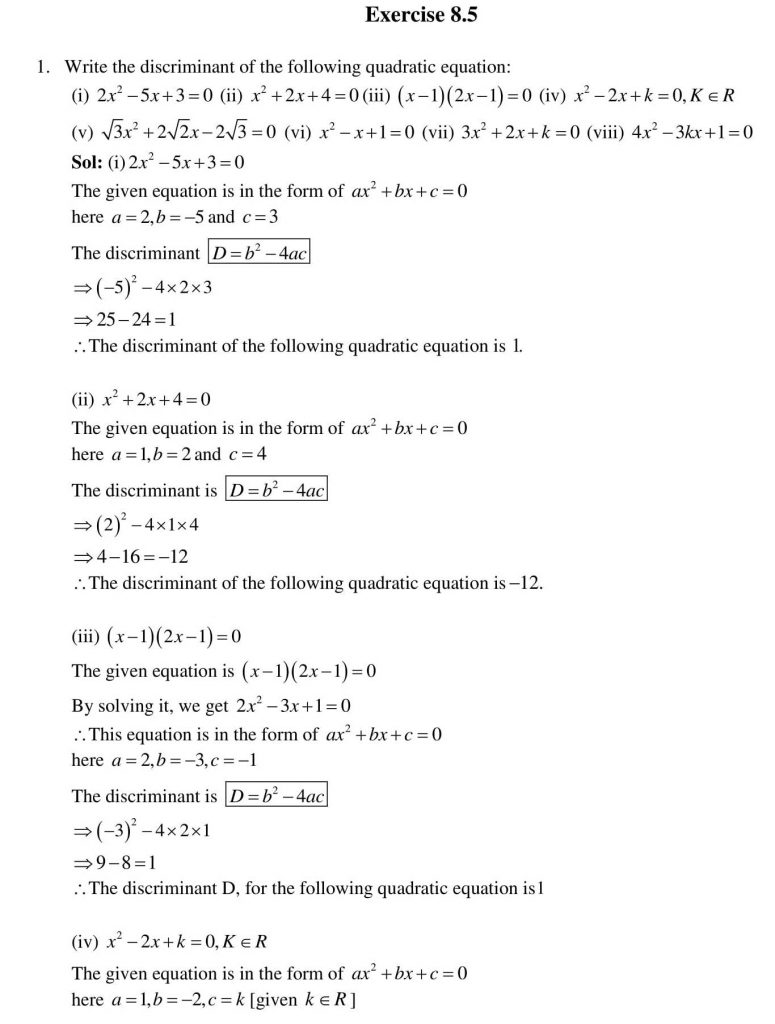 NCERT Solutions Class 10 Mathematics RD Sharma Quadratic Equations