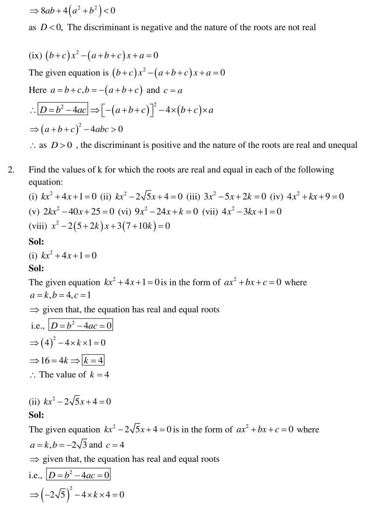 NCERT Solutions Class 10 Mathematics RD Sharma Quadratic Equations