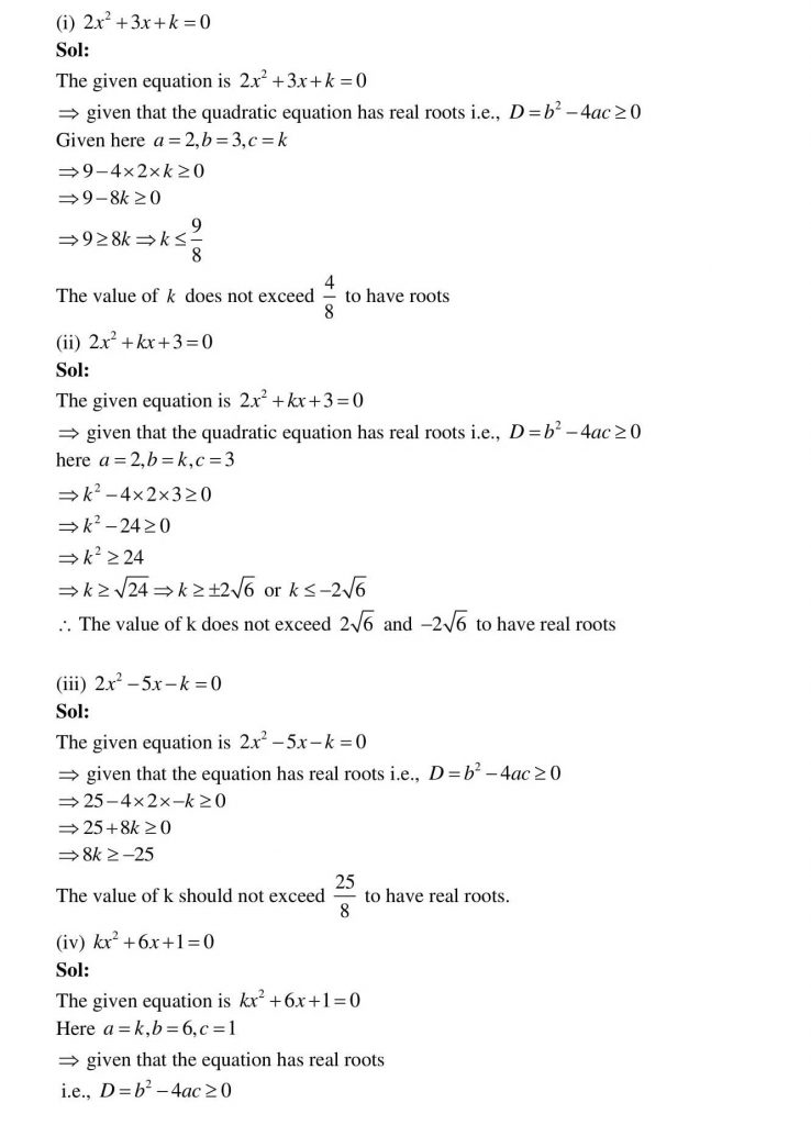 NCERT Solutions Class 10 Mathematics RD Sharma Quadratic Equations