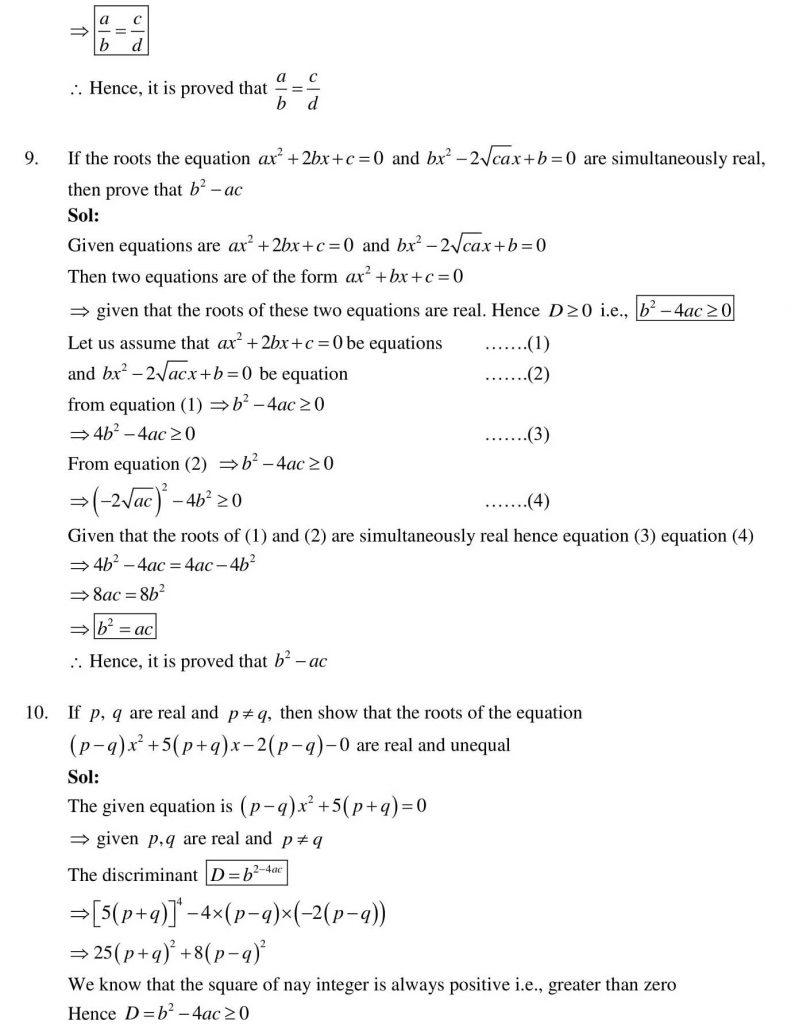 NCERT Solutions Class 10 Mathematics RD Sharma Quadratic Equations