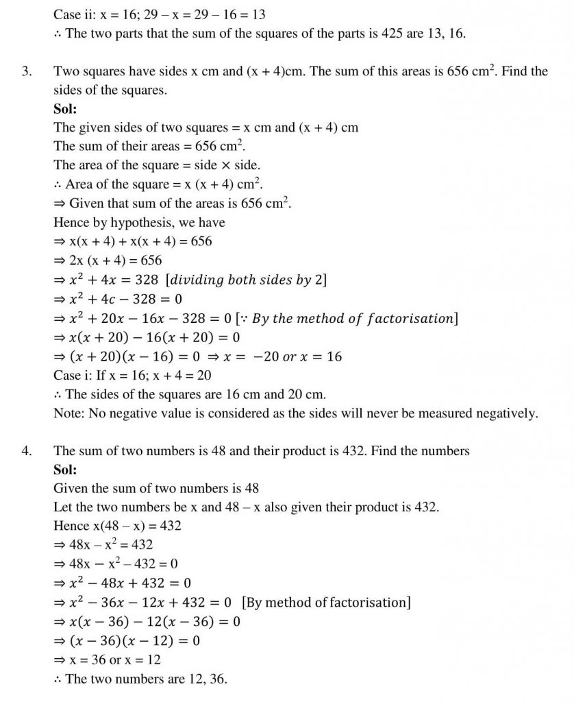 NCERT Solutions Class 10 Mathematics RD Sharma Quadratic Equations