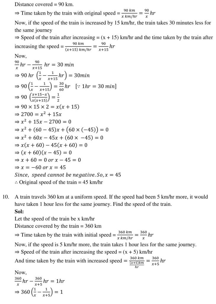 NCERT Solutions Class 10 Mathematics RD Sharma Quadratic Equations