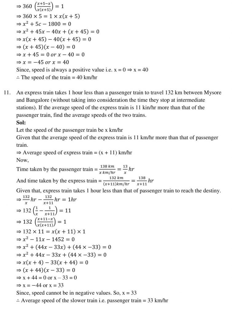 NCERT Solutions Class 10 Mathematics RD Sharma Quadratic Equations