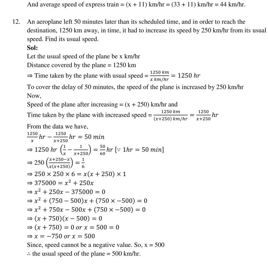 NCERT Solutions Class 10 Mathematics RD Sharma Quadratic Equations