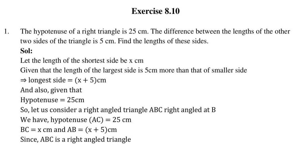 NCERT Solutions Class 10 Mathematics RD Sharma Quadratic Equations