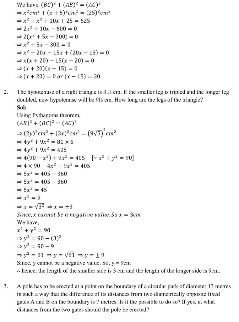 NCERT Solutions Class 10 Mathematics RD Sharma Quadratic Equations