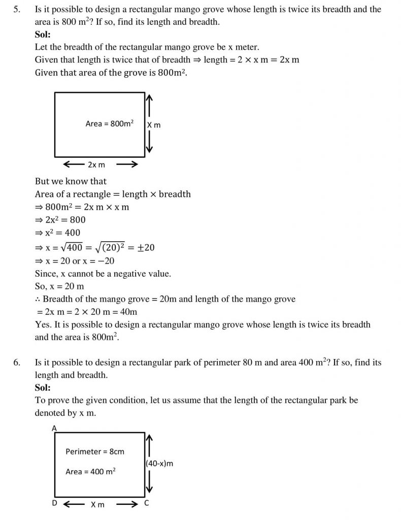 NCERT Solutions Class 10 Mathematics RD Sharma Quadratic Equations