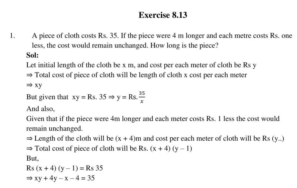 NCERT Solutions Class 10 Mathematics RD Sharma Quadratic Equations