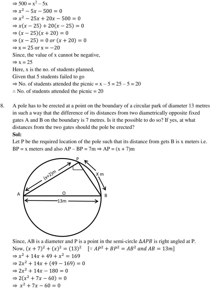 NCERT Solutions Class 10 Mathematics RD Sharma Quadratic Equations