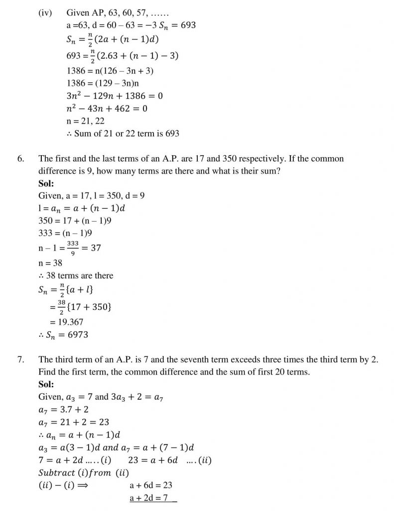 NCERT Solutions Class 10 Mathematics RD Sharma Arithmetic Progressions