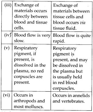 differences between open and closed circulatory system