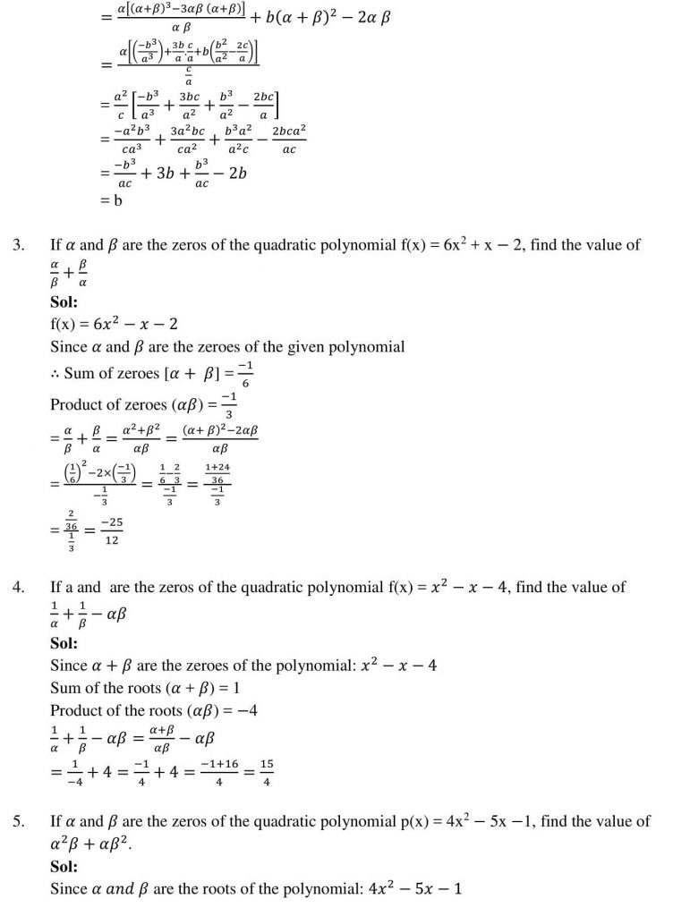 NCERT Solutions Class 10 Mathematics RD Sharma polynomials